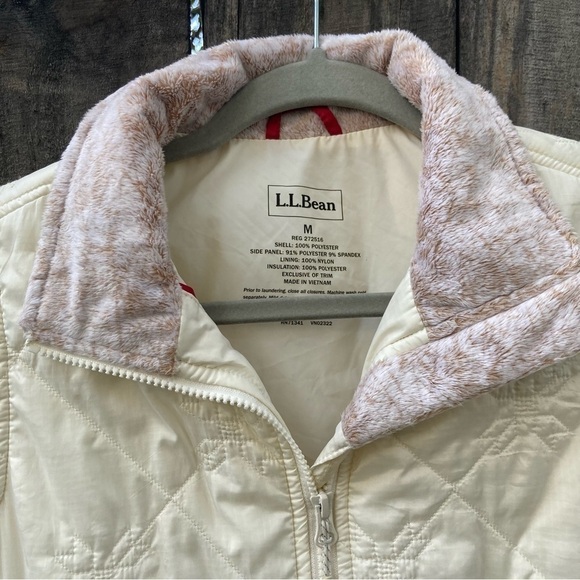 LL BEAN WOMEN SIZE MED. IVORY w/ BROWN MIXED COLLAR QUILTED LIGHTWEIGHT … - Picture 1 of 8